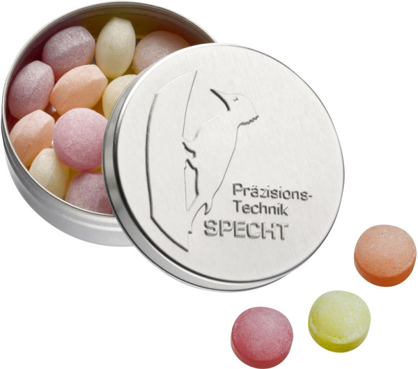 XS-Prägedose mit Bären Company-Fruchtbonbons